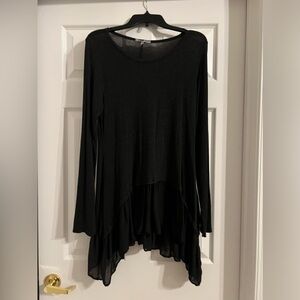 Tempo Paris asymmetrical flare dress. Flare hem. Long sleeve scoop neck. Size L